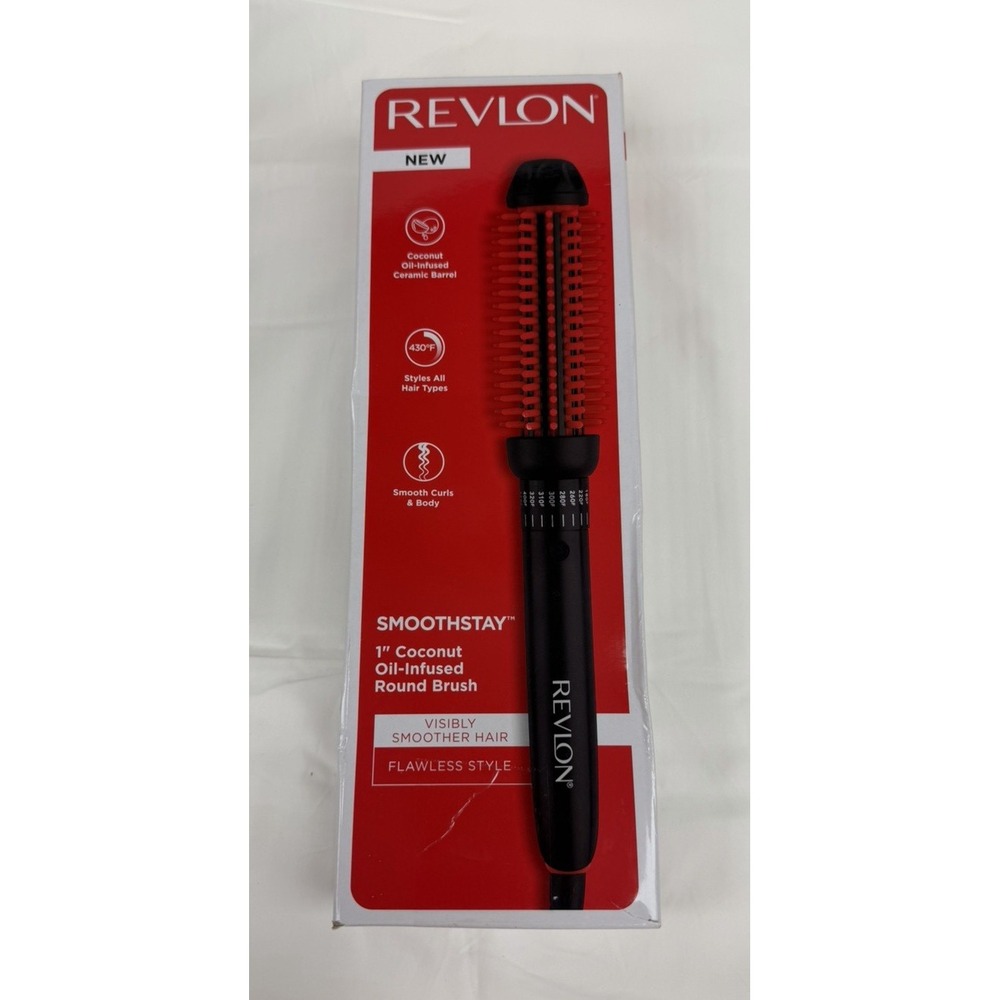 Revlon Smoothstay 1" Coconut Oil-Infused Round Brush RVIR1198 Black Red